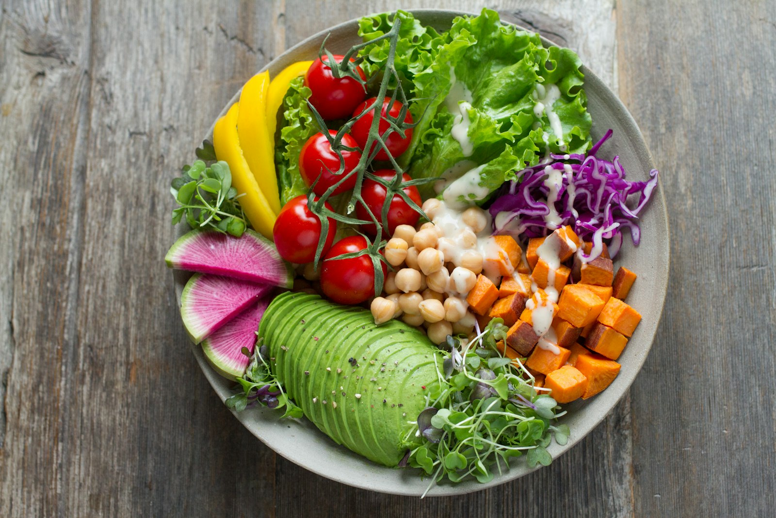 Bowl of fresh vegetables and whole foods